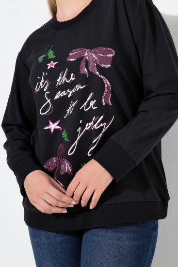 Ulla Popken Sparkling Sequin Bows Christmas Sweatshirt Black - Hættetrøjer og sweatshirts - Bløde sweatshirts, hoodies & strik