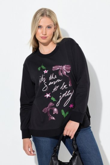 Ulla Popken Sparkling Sequin Bows Christmas Sweatshirt Black - Hættetrøjer og sweatshirts - Bløde sweatshirts, hoodies & strik