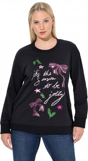 Ulla Popken Sparkling Sequin Bows Christmas Sweatshirt Black - Hættetrøjer og sweatshirts - 