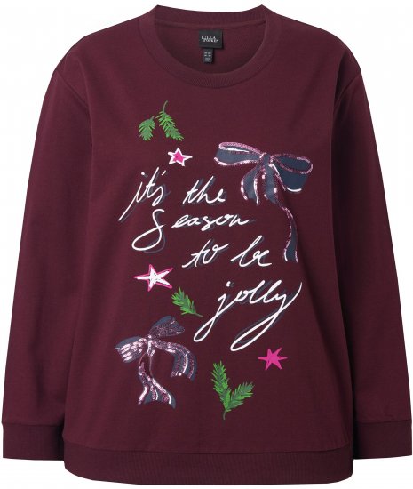 Ulla Popken Sparkling Sequin Bows Christmas Sweatshirt Plum - Hættetrøjer og sweatshirts - 