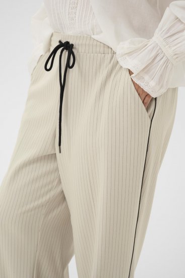 Kaffe Curve Sirana Pants Beige Melange/Black Stripe - Stofbukser - 