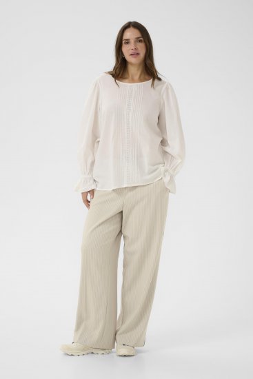 Kaffe Curve Sirana Pants Beige Melange/Black Stripe - Stofbukser - 