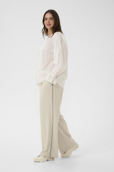 Kaffe Curve Sirana Pants Beige Melange/Black Stripe - Stofbukser - 