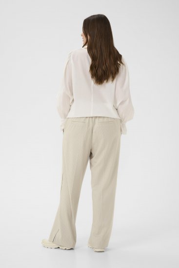Kaffe Curve Sirana Pants Beige Melange/Black Stripe - Stofbukser - 