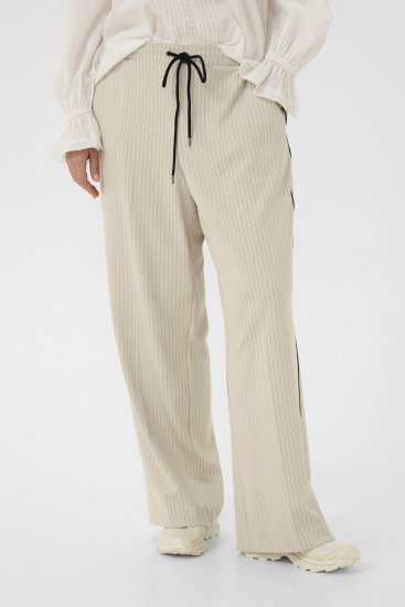 Kaffe Curve Sirana Pants Beige Melange/Black Stripe - Stofbukser - 