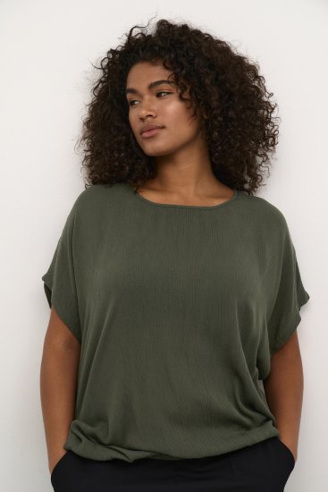 Kaffe Curve Ami Stanley Kortærmet Bluse Mørkegrøn - T-shirts - 
