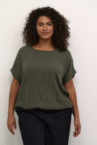 Kaffe Curve Ami Stanley Kortærmet Bluse Mørkegrøn - T-shirts - 