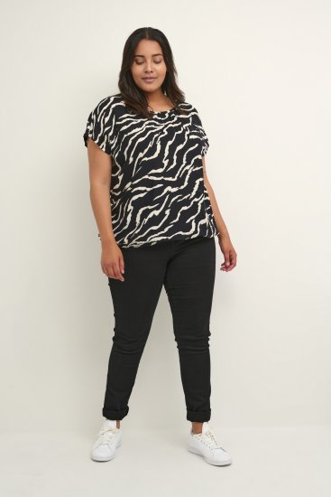 Kaffe Curve Sonna Stanley Top Sort / Antikhvidt Zebramønster - T-shirts - 