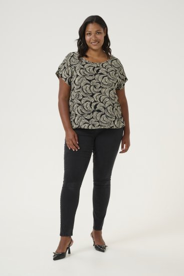 Kaffe Curve Sonna Stanley Top Sort / Antikhvidt Mønster - T-shirts - 