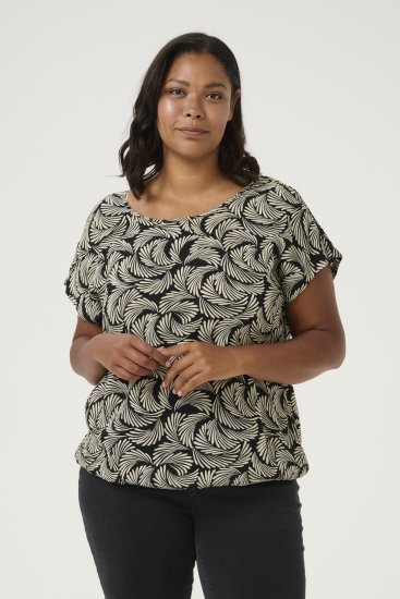 Kaffe Curve Sonna Stanley Top Sort / Antikhvidt Mønster - T-shirts - 