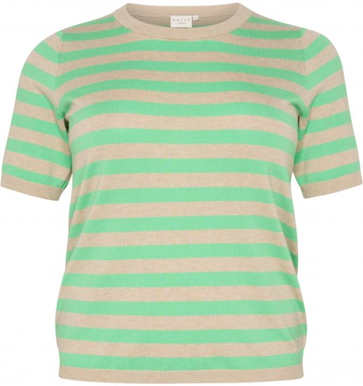 Kaffe Curve Lizzy Stribet striktrøje Fjergrå meleret/Grøn - Trykte T-shirts til kvinder - 