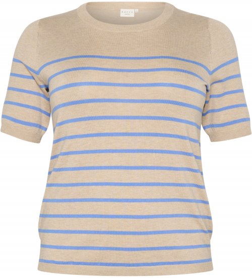 Kaffe Curve Lizzy Stribet striktrøje Beige/Blå - Trykte T-shirts til kvinder - 