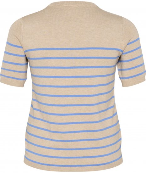 Kaffe Curve Lizzy Stribet striktrøje Beige/Blå - Trykte T-shirts til kvinder - 