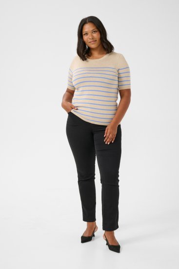 Kaffe Curve Lizzy Stribet striktrøje Beige/Blå - Trykte T-shirts til kvinder - 