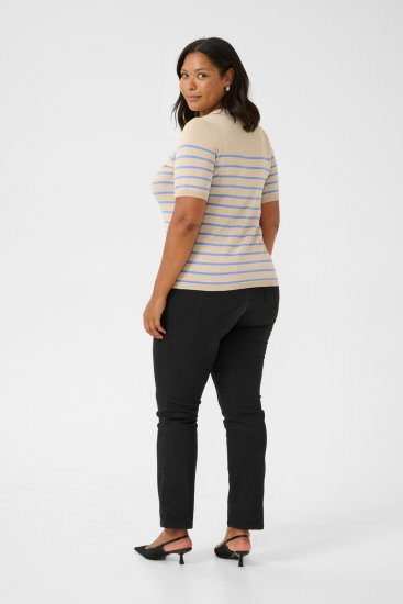 Kaffe Curve Lizzy Stribet striktrøje Beige/Blå - Trykte T-shirts til kvinder - 
