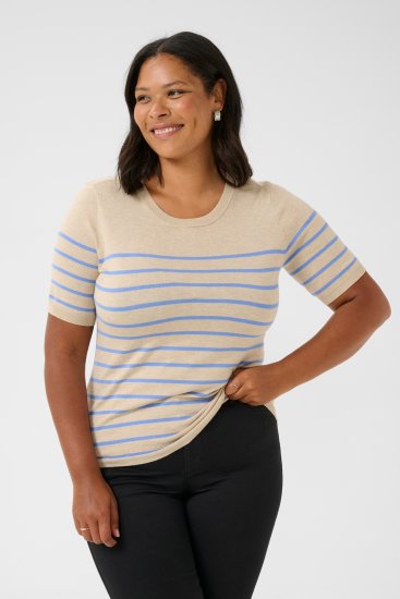 Kaffe Curve Lizzy Stribet striktrøje Beige/Blå - Trykte T-shirts til kvinder - 