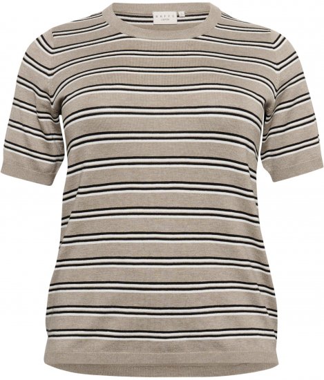 Kaffe Curve Lizzy Stribet striktrøje Beige/Sort - Trykte T-shirts til kvinder - 