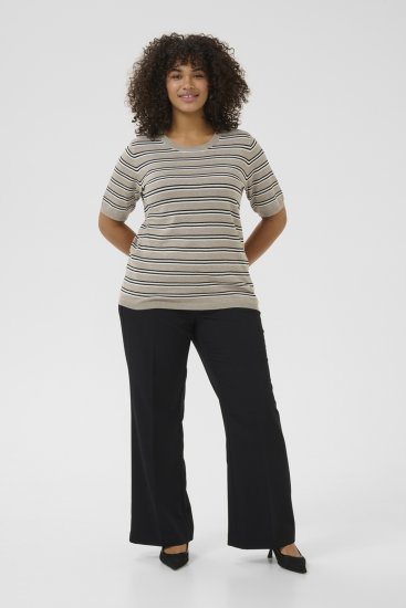 Kaffe Curve Lizzy Stribet striktrøje Beige/Sort - Trykte T-shirts til kvinder - 