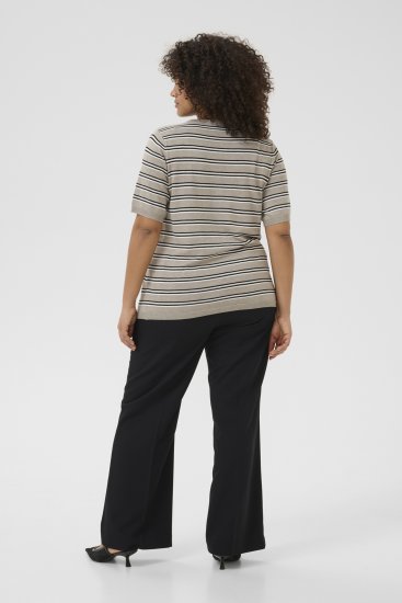 Kaffe Curve Lizzy Stribet striktrøje Beige/Sort - Trykte T-shirts til kvinder - 