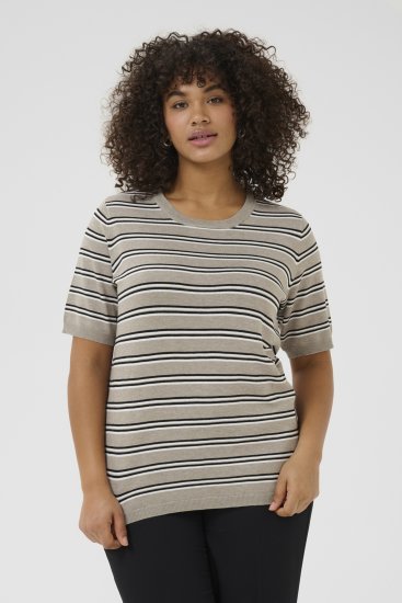 Kaffe Curve Lizzy Stribet striktrøje Beige/Sort - Trykte T-shirts til kvinder - 