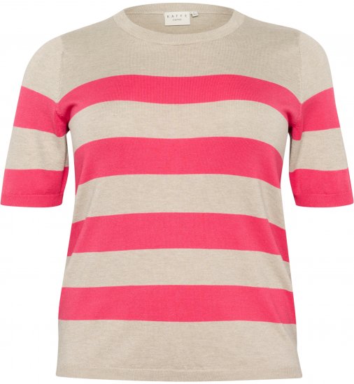 Kaffe Curve Lizzy Stribet striktrøje Beige/Hindbær - Trykte T-shirts til kvinder - 