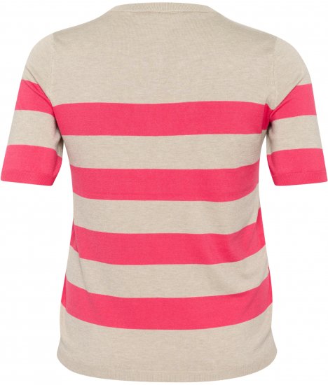 Kaffe Curve Lizzy Stribet striktrøje Beige/Hindbær - Trykte T-shirts til kvinder - 