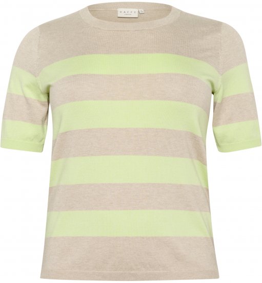 Kaffe Curve Lizzy Stribet striktrøje Beige/Grøn - Trykte T-shirts til kvinder - 