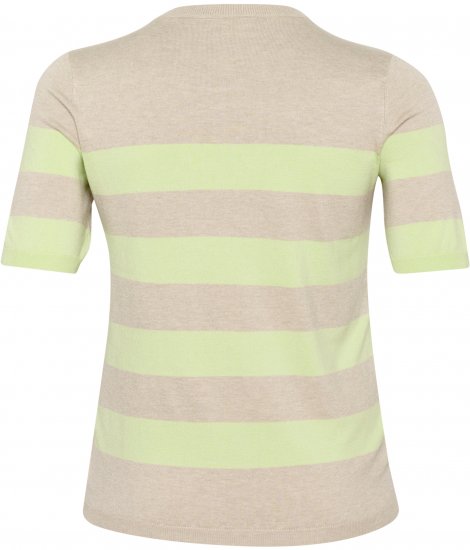 Kaffe Curve Lizzy Stribet striktrøje Beige/Grøn - Trykte T-shirts til kvinder - 