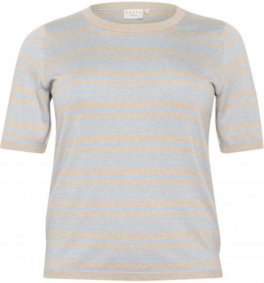 Kaffe Curve Lizzy Stribet striktrøje Beige/Blød blå - Trykte T-shirts til kvinder - 