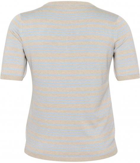 Kaffe Curve Lizzy Stribet striktrøje Beige/Blød blå - Trykte T-shirts til kvinder - 