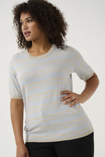 Kaffe Curve Lizzy Stribet striktrøje Beige/Blød blå - Trykte T-shirts til kvinder - 