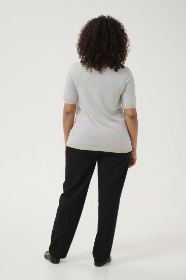 Kaffe Curve Lizzy Stribet striktrøje Beige/Blød blå - Trykte T-shirts til kvinder - 