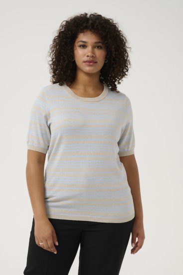 Kaffe Curve Lizzy Stribet striktrøje Beige/Blød blå - Trykte T-shirts til kvinder - 