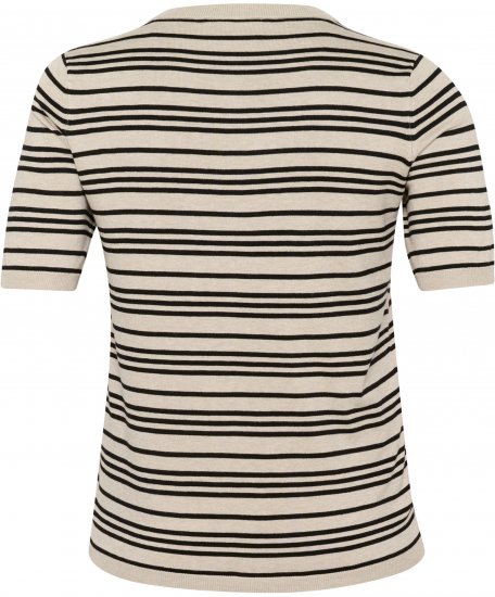 Kaffe Curve Lizzy Stribet striktrøje Beige/Sort stribet - Trykte T-shirts til kvinder - 