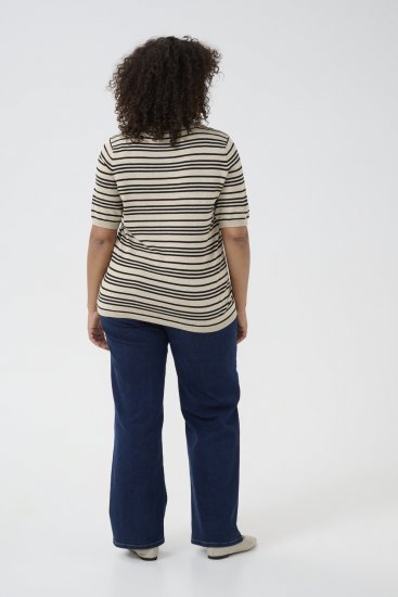 Kaffe Curve Lizzy Stribet striktrøje Beige/Sort stribet - Trykte T-shirts til kvinder - 