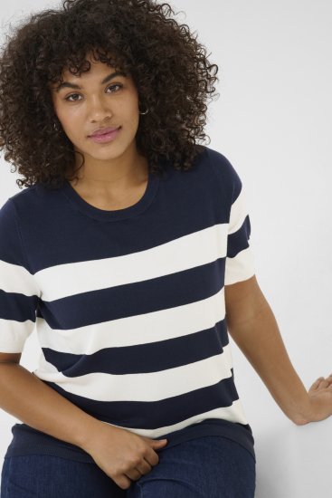 Kaffe Curve Lizzy Stribet Trøje Marineblå / Chalk - T-shirts - 