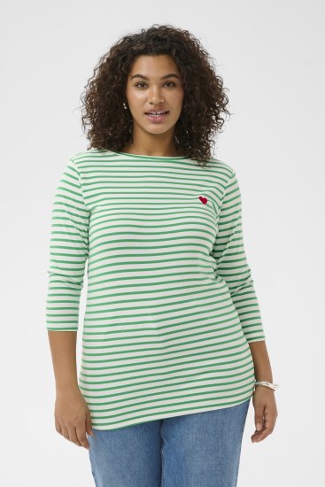 Kaffe Curve Lia Boatneck 3/4 T-Shirt Chalk/Bright Green - Trøjer & toppe - 