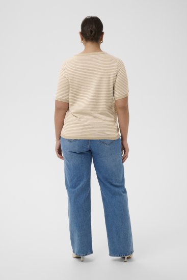 Kaffe Curve Lizzy Knit T-Shirt Feather Melange/Chalk Fine Stripe - T-shirts - 