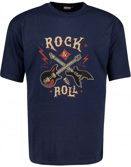 Adamo Rock and Roll Comfort Fit T-Shirt Navy - T-shirts med print i store størrelser - T-shirts med print i store størrelser