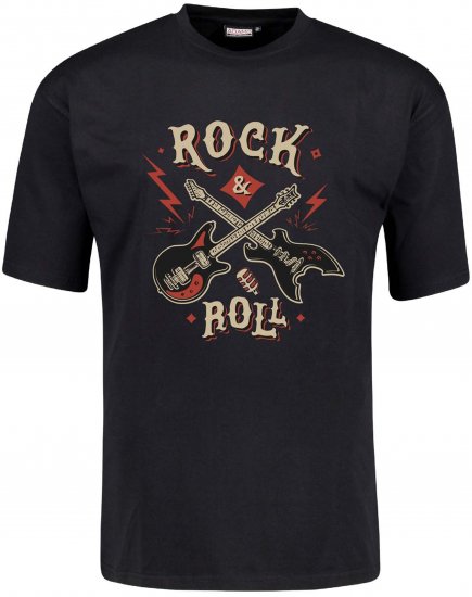 Adamo Rock and Roll Comfort Fit T-Shirt Black - T-shirts med print i store størrelser - T-shirts med print i store størrelser