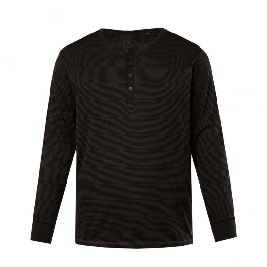 JP1880 T-Shirt Henley Long Sleeve Striped Brown TALL - HERRETØJ MT-6XLT - Tøj til høje mænd