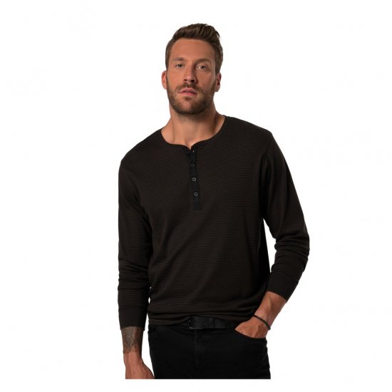JP1880 T-Shirt Henley Long Sleeve Striped Brown TALL - HERRETØJ MT-6XLT - Tøj til høje mænd