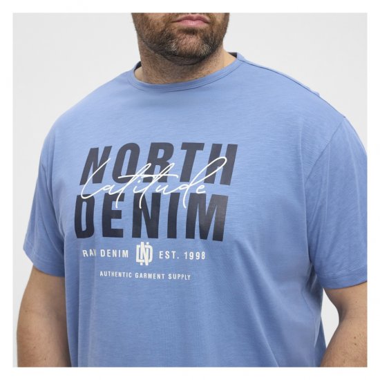 North Latitude Denim Printed Logo T-Shirt Dusty Blue - T-shirts - T-shirts i store størrelser - 2XL-14XL