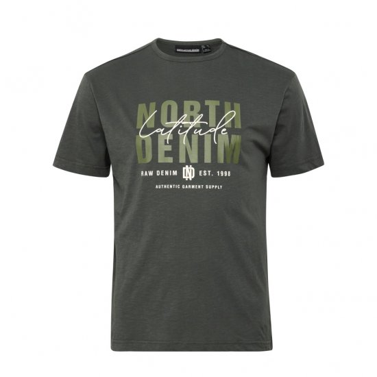 North Latitude Denim Printed Logo T-Shirt Dark Dust Green - T-shirts - T-shirts i store størrelser - 2XL-14XL
