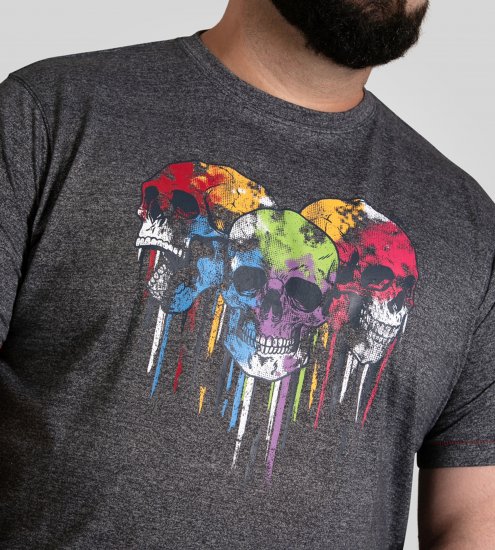 D555 Coalville T-Shirt Skulls with Colored Drips Navy Twist - T-shirts - T-shirts i store størrelser - 2XL-14XL