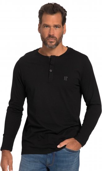 JP1880 Henley T-Shirt Long Sleeve Black TALL - HERRETØJ MT-6XLT - Tøj til høje mænd
