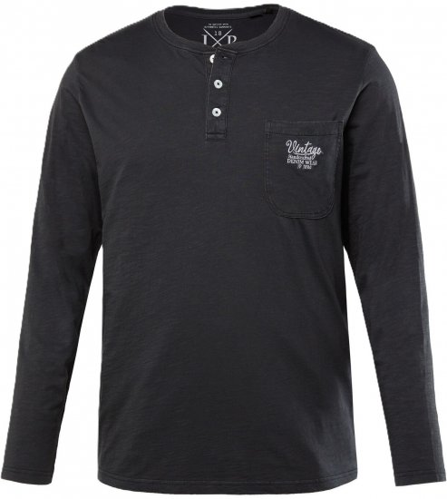 JP1880 T-Shirt Henley Long Sleeve Black TALL - HERRETØJ MT-6XLT - Tøj til høje mænd