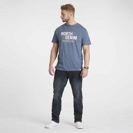 North Latitude Denim Printed T-Shirt Blue Melange TALL - TALL T-shirts - Lange T-shirts Mænd