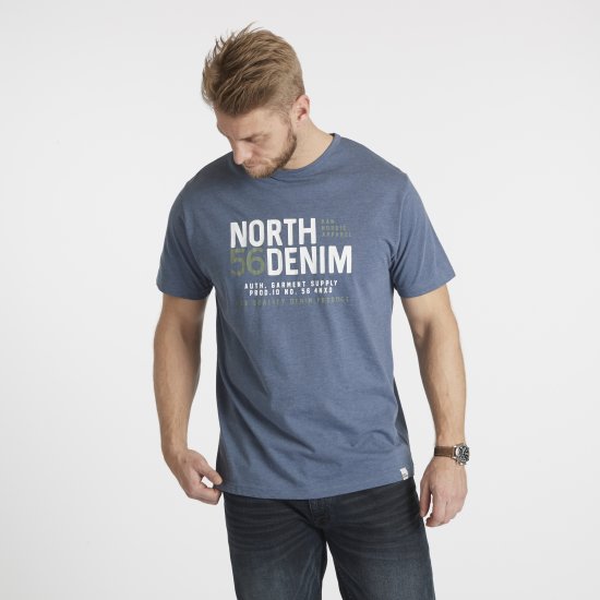 North Latitude Denim Printed T-Shirt Blue Melange TALL - TALL T-shirts - Lange T-shirts Mænd