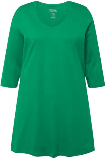 Ulla Popken V-Neck Swing A-line Hem Cotton Knit Tunic Emerald Green - T-shirts - T-shirts til kvinder